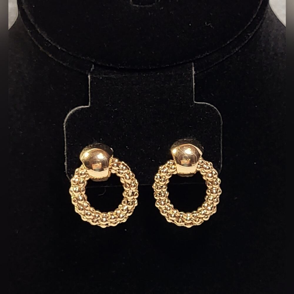 90s Revival Beaded Gold Circle Earrings - Door Knocker Style - Picture 5 of 7